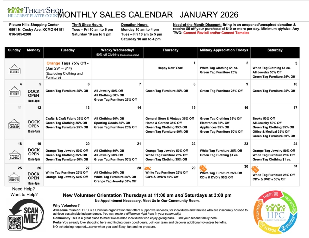 jan 2026 hillcrest thrift shop picture hills sales